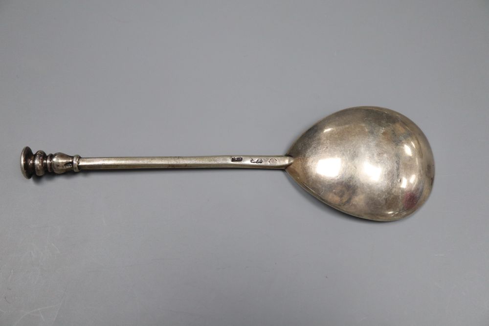 A mid to late? 17th century silver seal top spoon, indistinct date letter, 16.4cm, 51 grams.